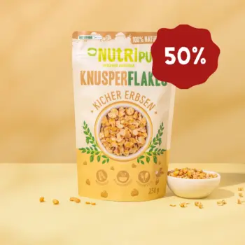 Hier ist ein Produktbild der Kichererbsen-Knusperflakes von Nutripur. Jetzt 50% Rabatt.