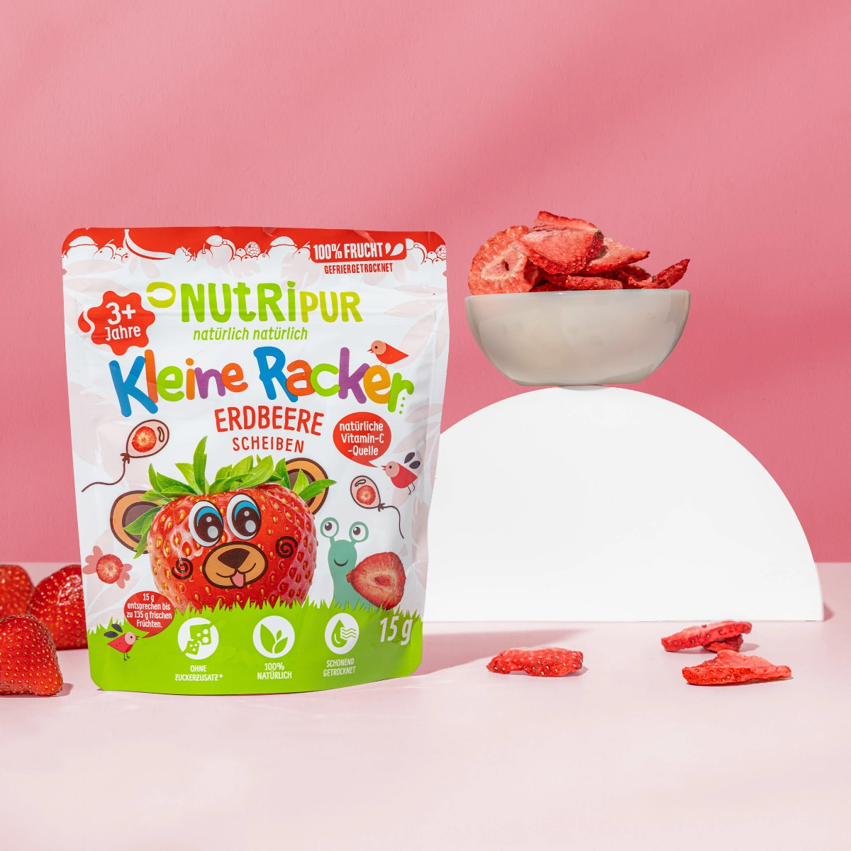 Detailbild der Verpackung der Kleinen Racker Erdbeere von Nutripur