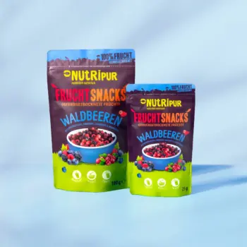 Hier ist ein Bild der von NutriPur zum Kauf angebotenen Varianten der gefriergetrockneten Waldbeeren.