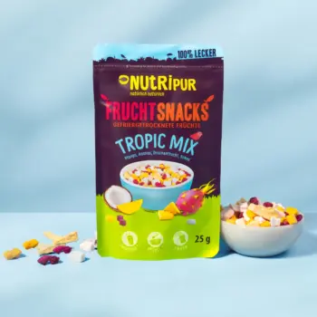 Hier ist ein Produktbild der gefriergetrockneten Fruchtmischung "Tropic Mix" von Nutripur.